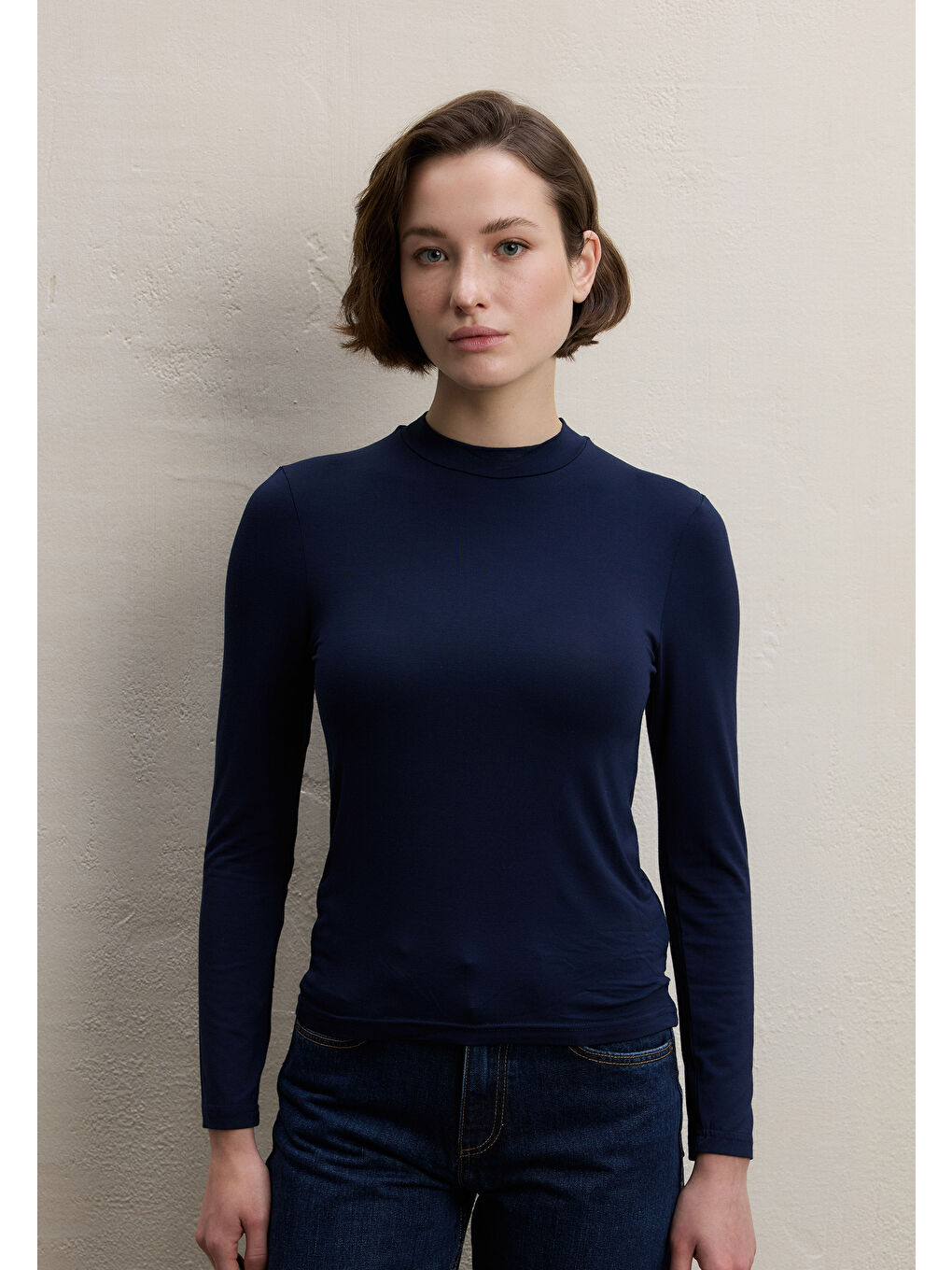 Uzun Kol Bambu Body Lacivert-2