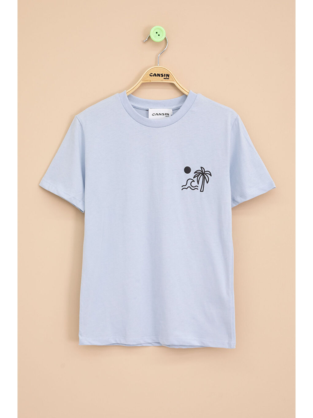Mavi Palmiye Baskılı Sırtı Yazılı Erkek Çocuk Kısa Kol Tişört 20927