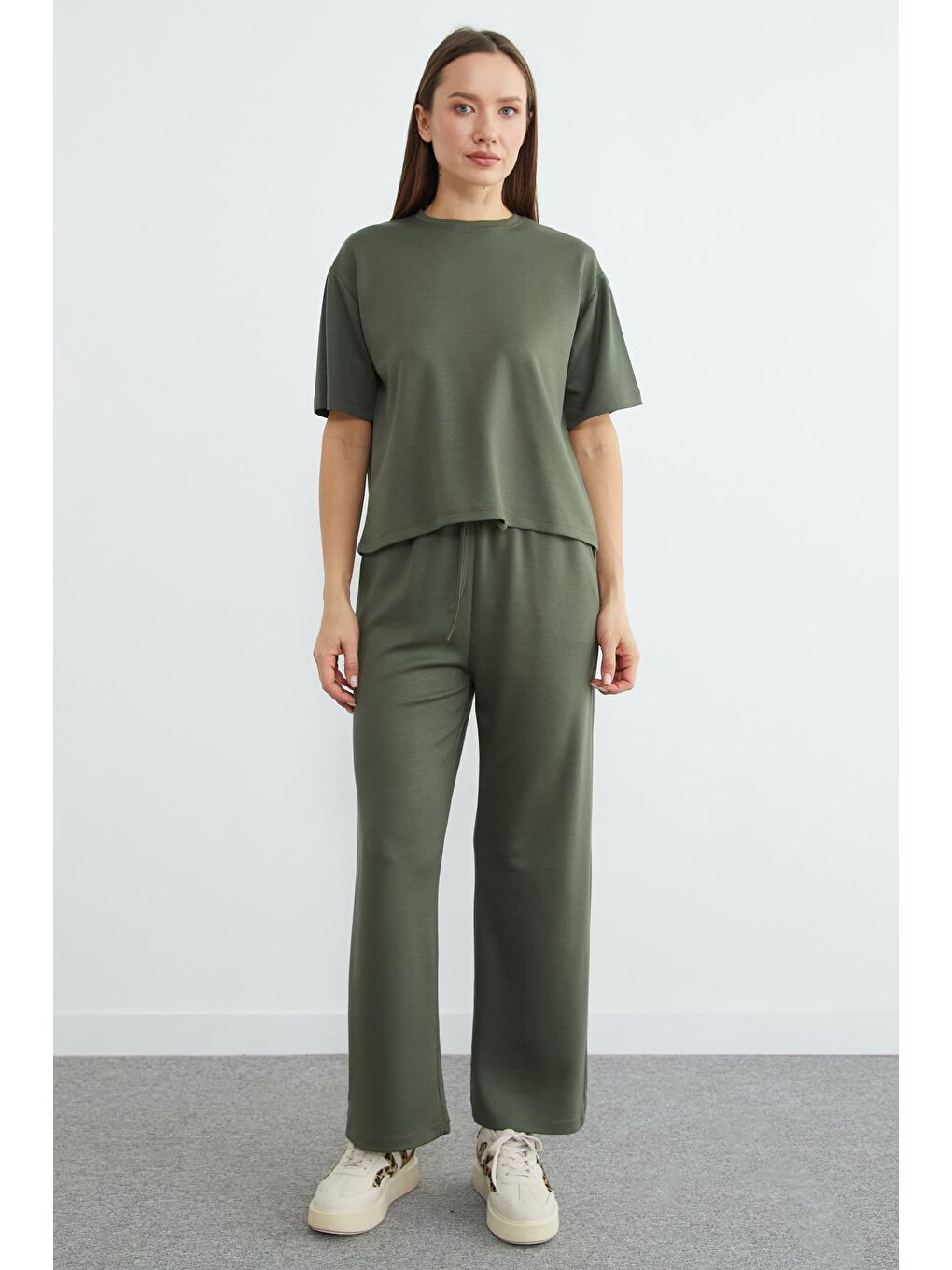 Haki Basic Kısa Kollu Modal 2 Li Takım