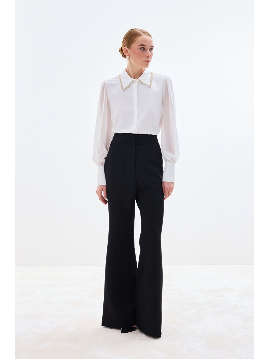 Aksesuar Yakalı Gömlek - Ekru-6