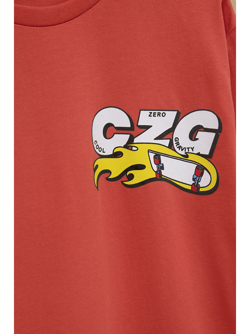 Turuncu Kaykay Baskılı Yazılı Erkek Çocuk Bisiklet Yaka Tişört 20916-1