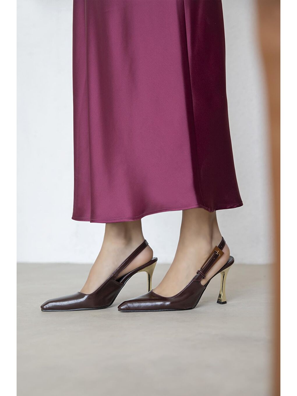Kendra Kadın Topuklu Kırışık Deri Ayakkabı Bordo-1