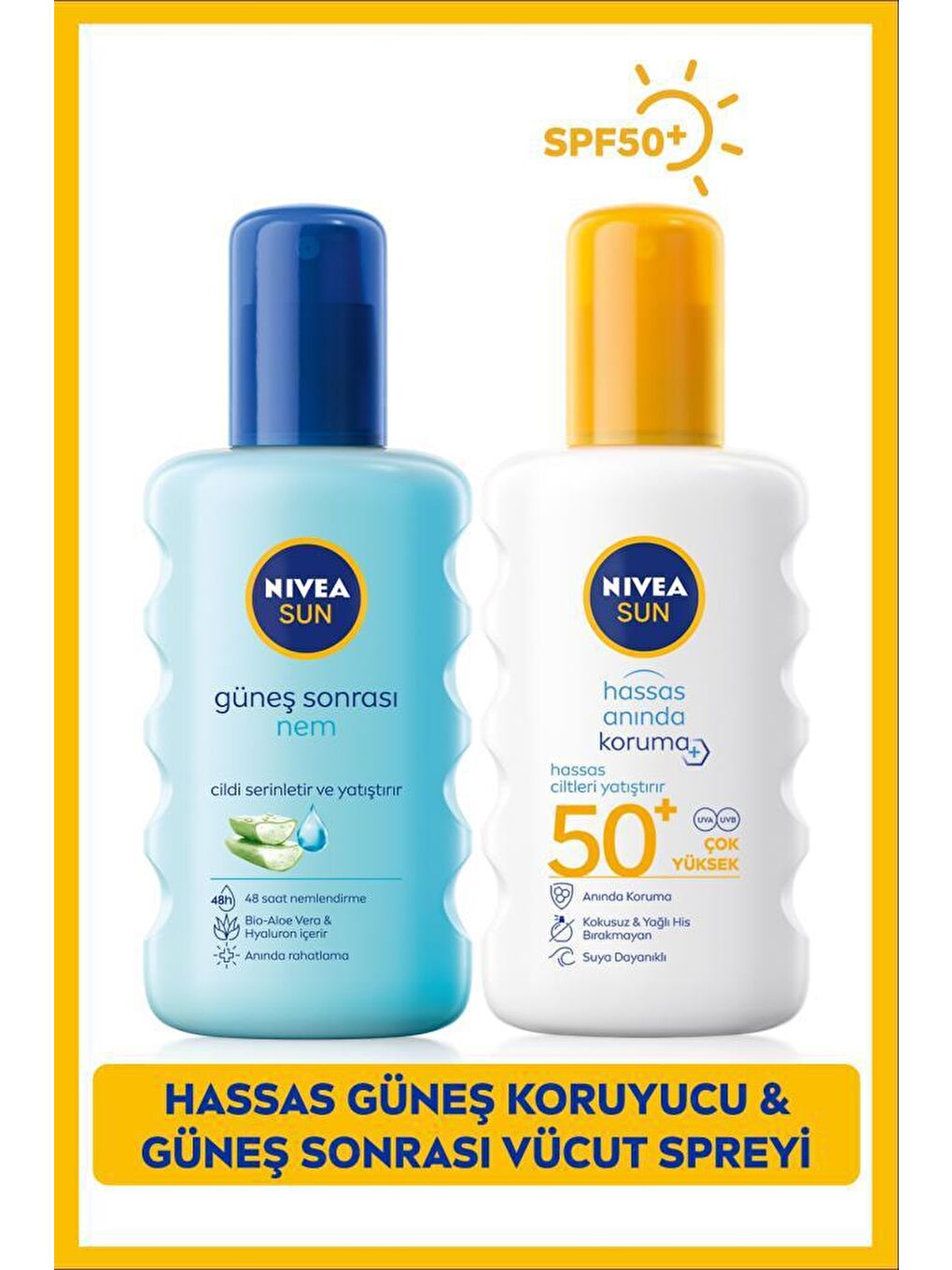 NIVEA Şeffaf SUN Hassas Yüksek Güneş Koruyucu Sprey SPF50 200ml, Nemlendirici Güneş Sonrası Spreyi 200ml