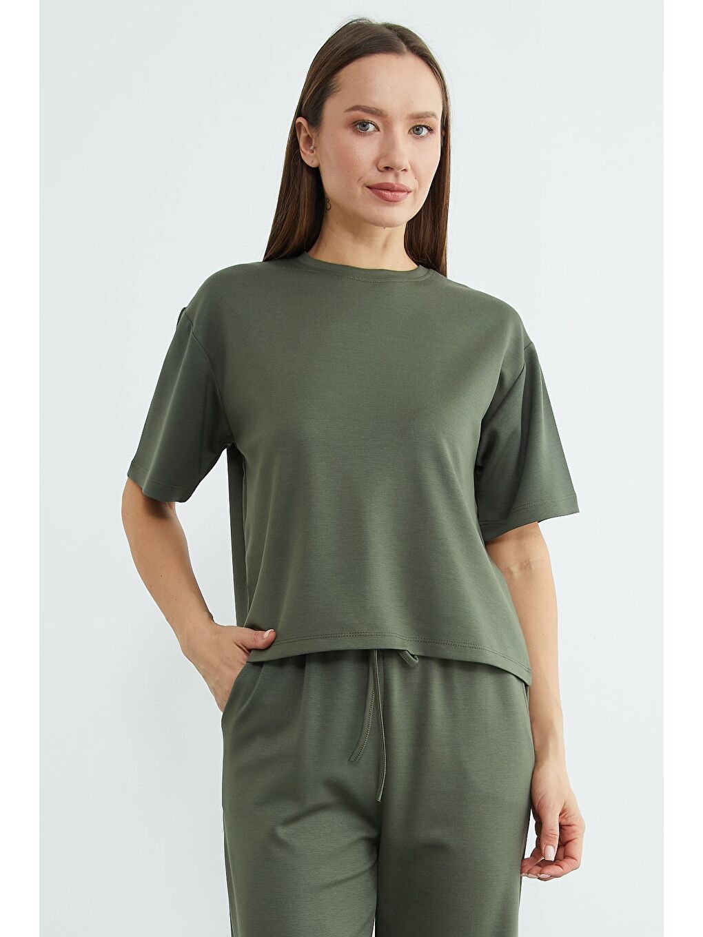 Haki Basic Kısa Kollu Modal 2 Li Takım-1