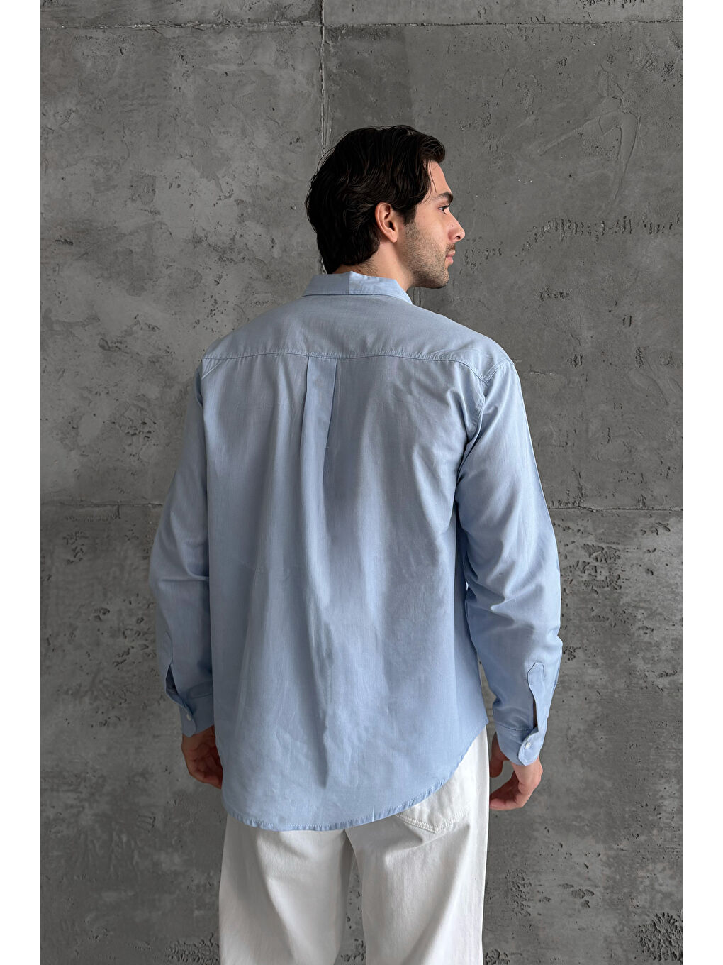 Mavi Erkek Oversize Jean Görünümlü %100 Pamuk Gömlek-8