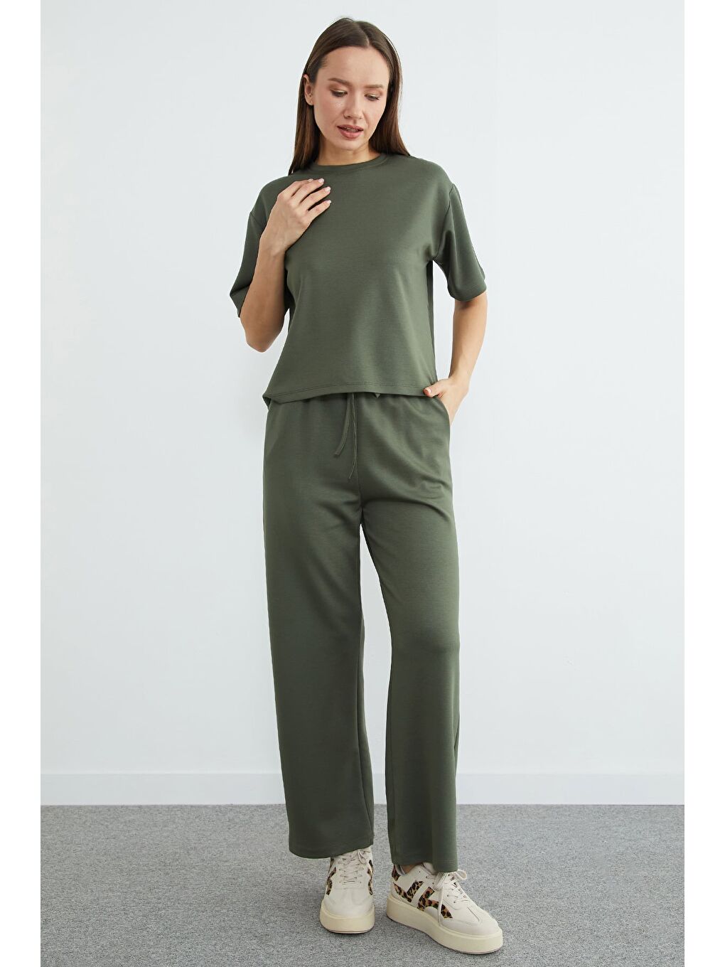 Haki Basic Kısa Kollu Modal 2 Li Takım-4