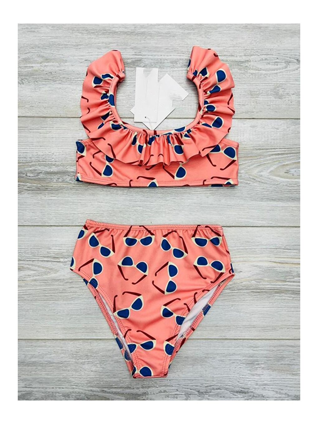 Turuncu Fırfırlı Baskılı Kız Çocuk Bikini