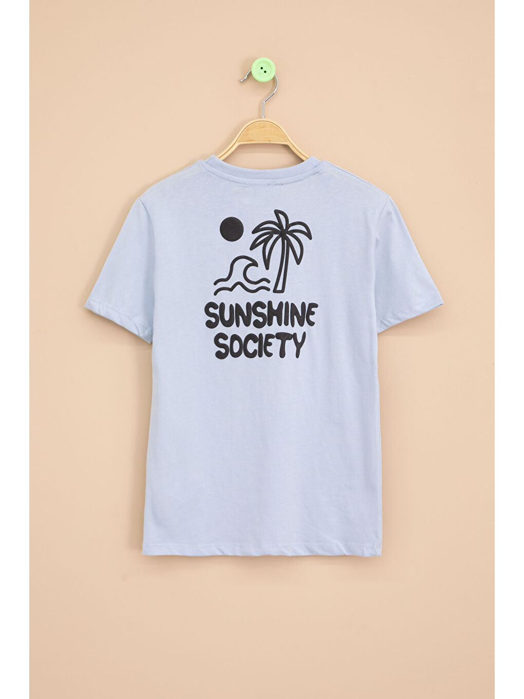 Mavi Palmiye Baskılı Sırtı Yazılı Erkek Çocuk Kısa Kol Tişört 20927-2