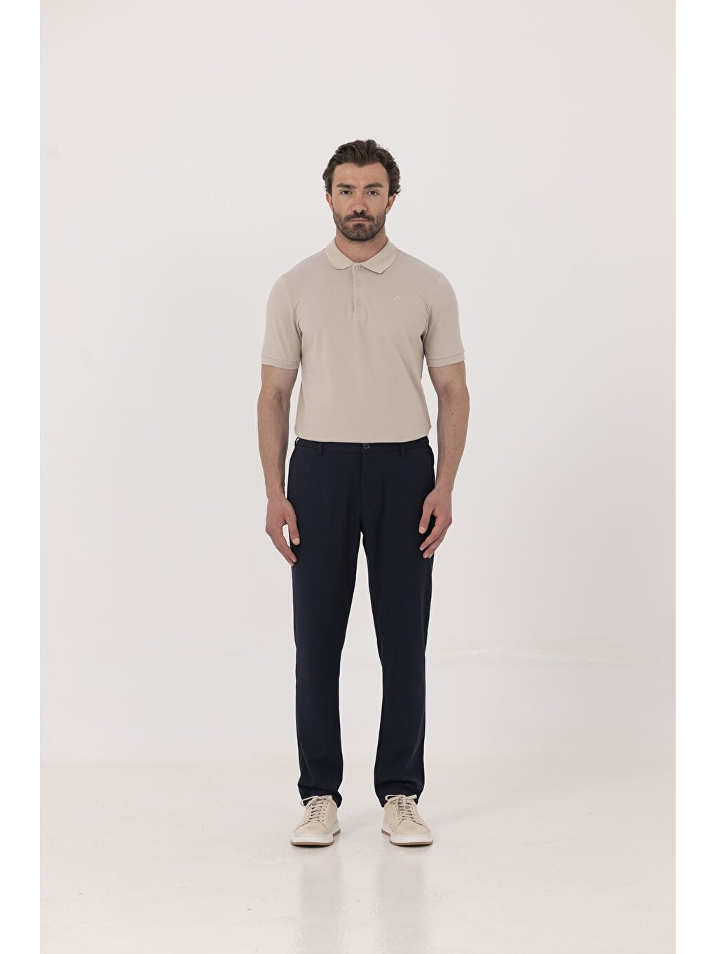 Lacivert Yanı Lastikli Köprülü Kemerli Slim Fit Jogger Pantolon-1