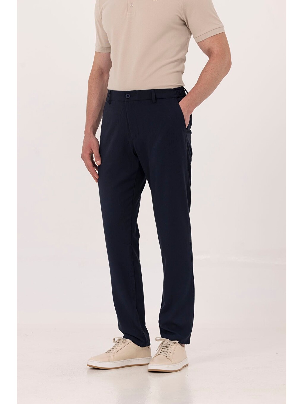 Lacivert Yanı Lastikli Köprülü Kemerli Slim Fit Jogger Pantolon-2