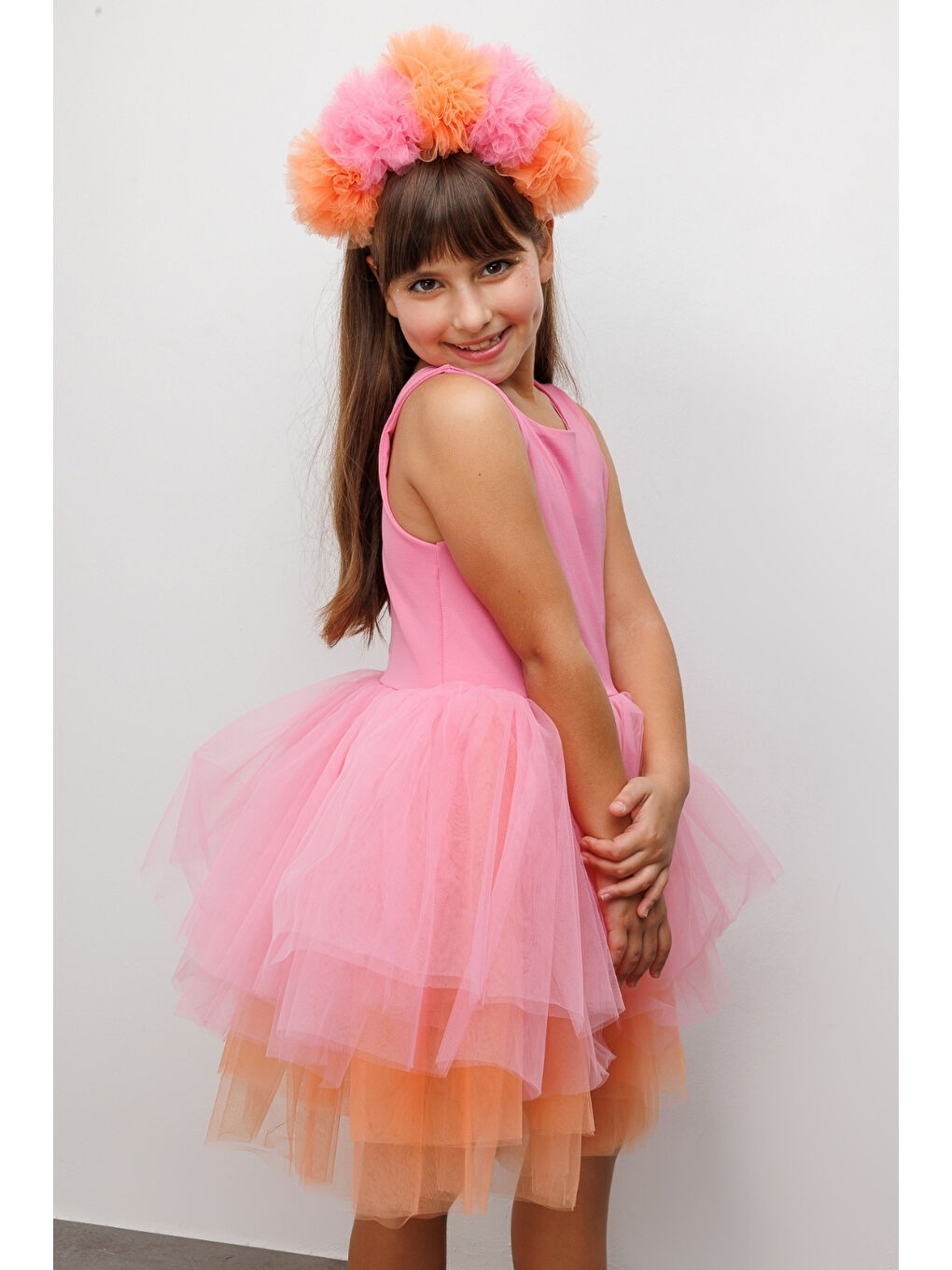 Pembe Tül Etekli Kız Çocuk Balerin Elbise - Carmen-1