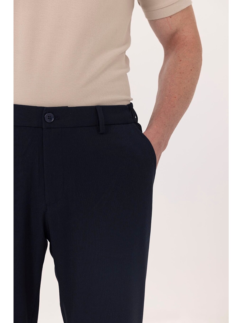 Lacivert Yanı Lastikli Köprülü Kemerli Slim Fit Jogger Pantolon-3