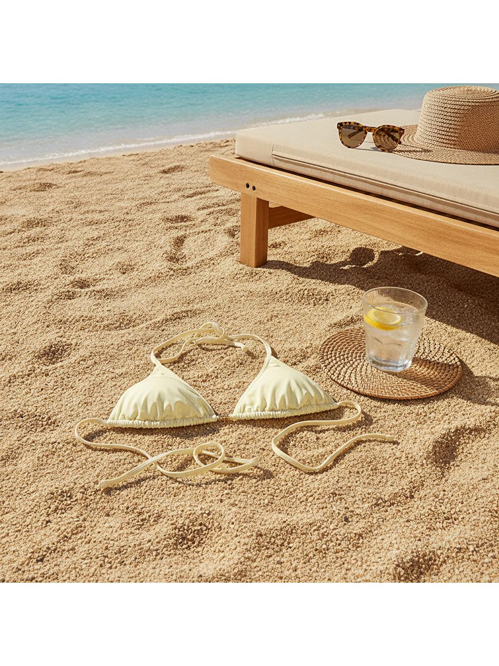 Kadın Plaj Giyim Sarı Renk Boyundan Bağlamalı Bikini Üst Bb2625