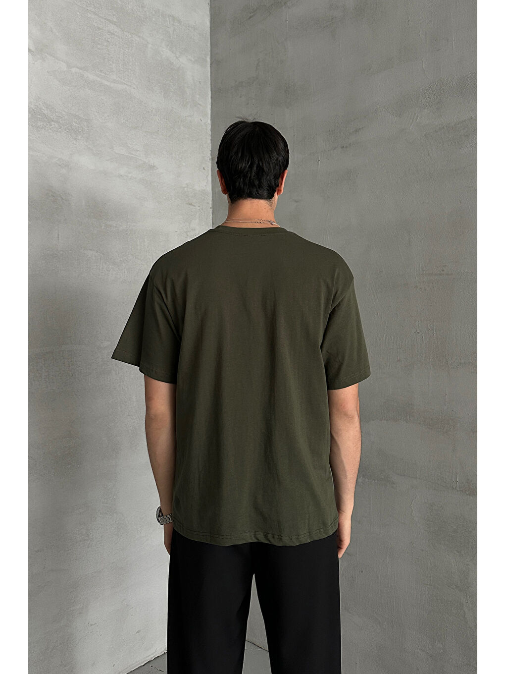 Yeşil Erkek %100 Pamuk Oversize Basic T-shirt-4