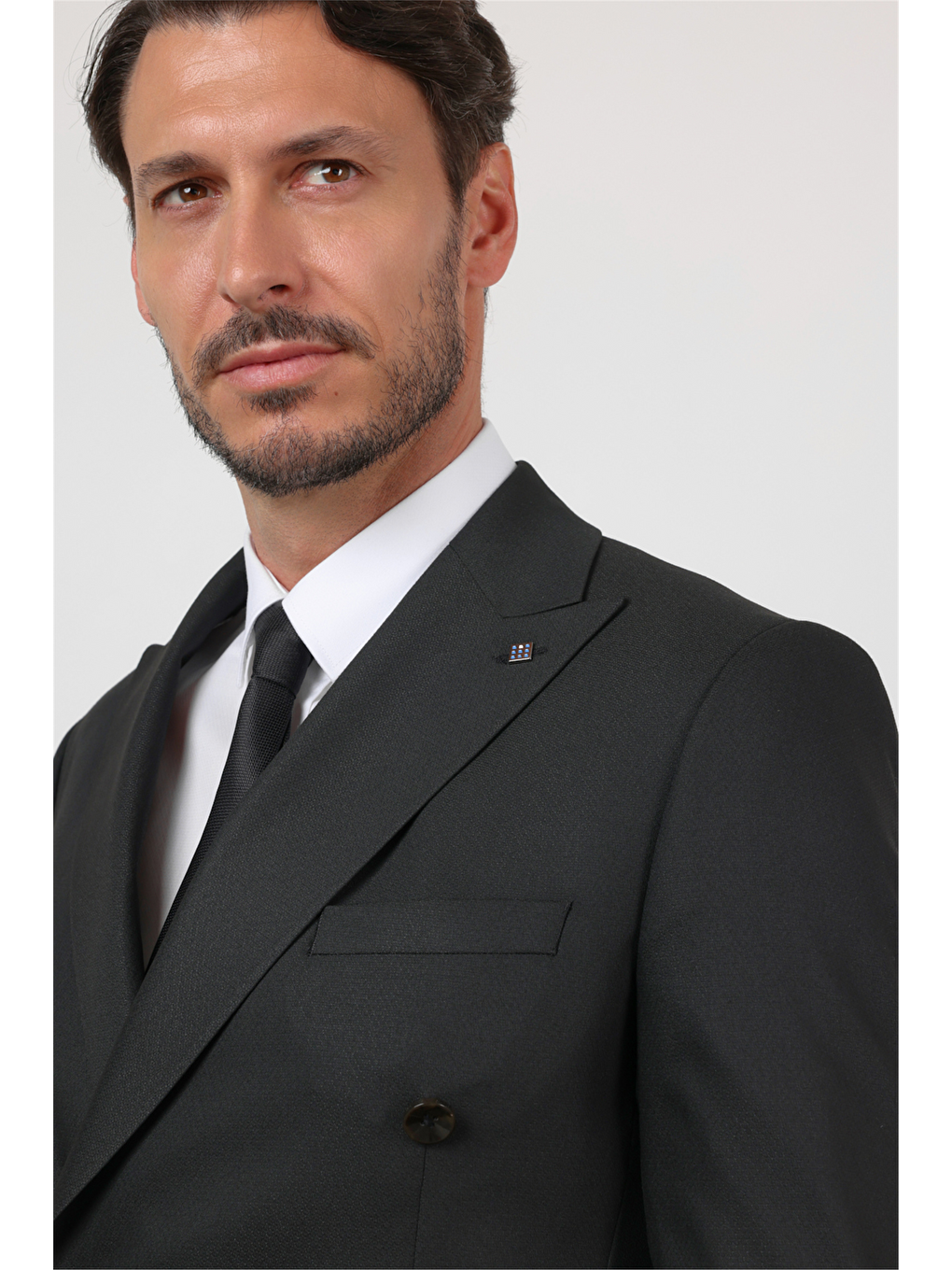 Siyah Kılıç Yaka Kendinden Desenli 6 Drop Slim Fit Esnek Takım Elbise 1001260159-1