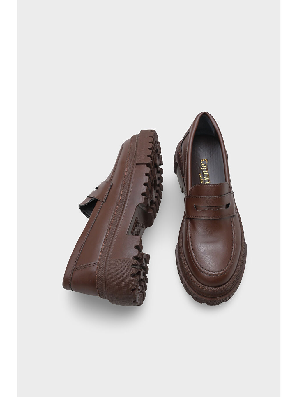 Kahverengi Fania Oval Burunlu Trak Tabanlı Rugan Kadın Loafer-4