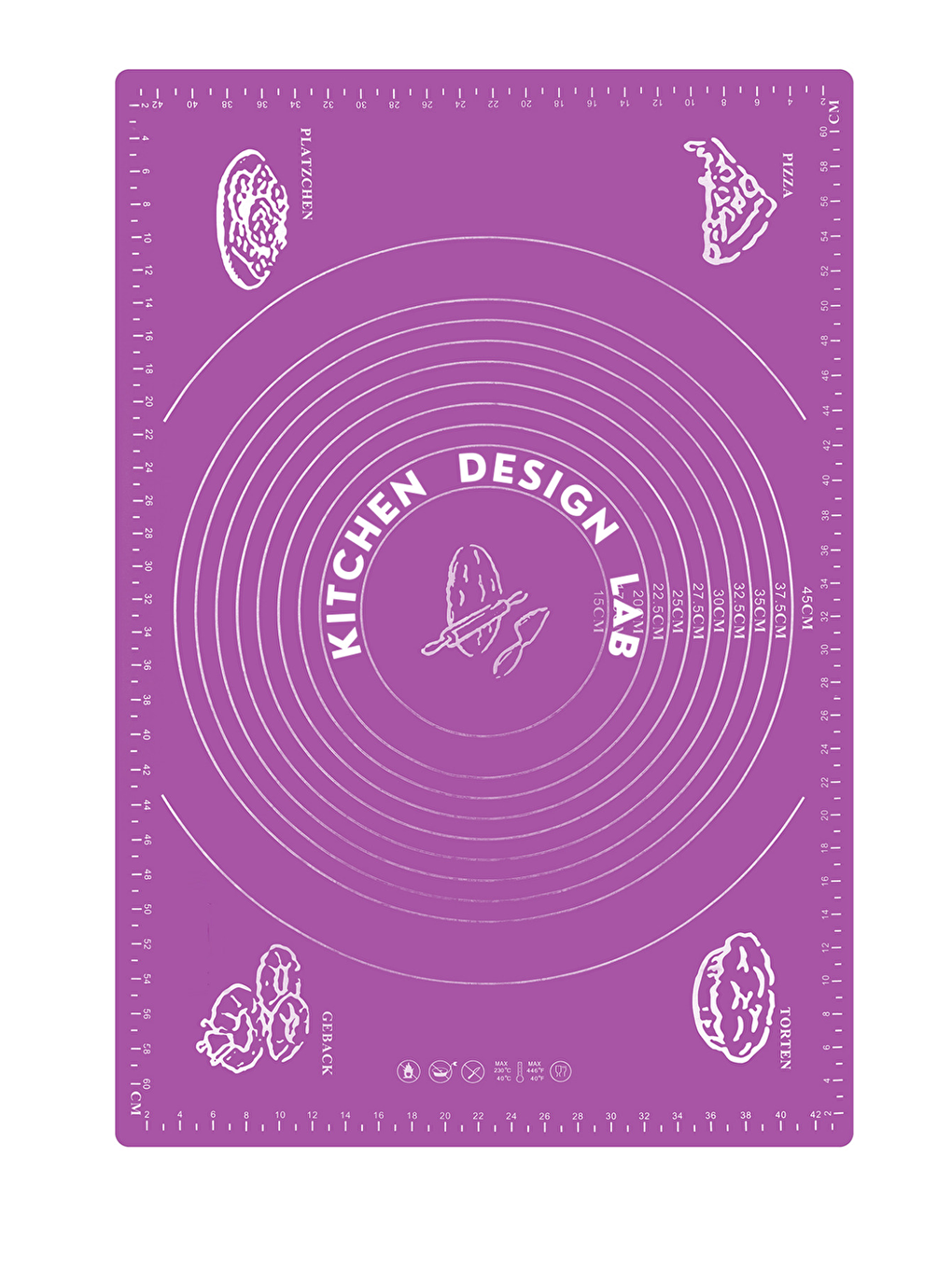 Mor Silikon Ölçülü  Hamur Açma Matı 45x65 cm ve Ölçülü Çelik Hamur Kesme Spatulası-5