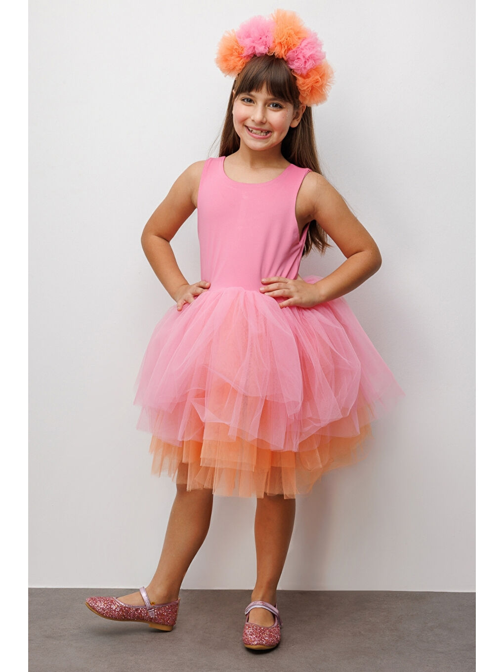 Pembe Tül Etekli Kız Çocuk Balerin Elbise - Carmen-2