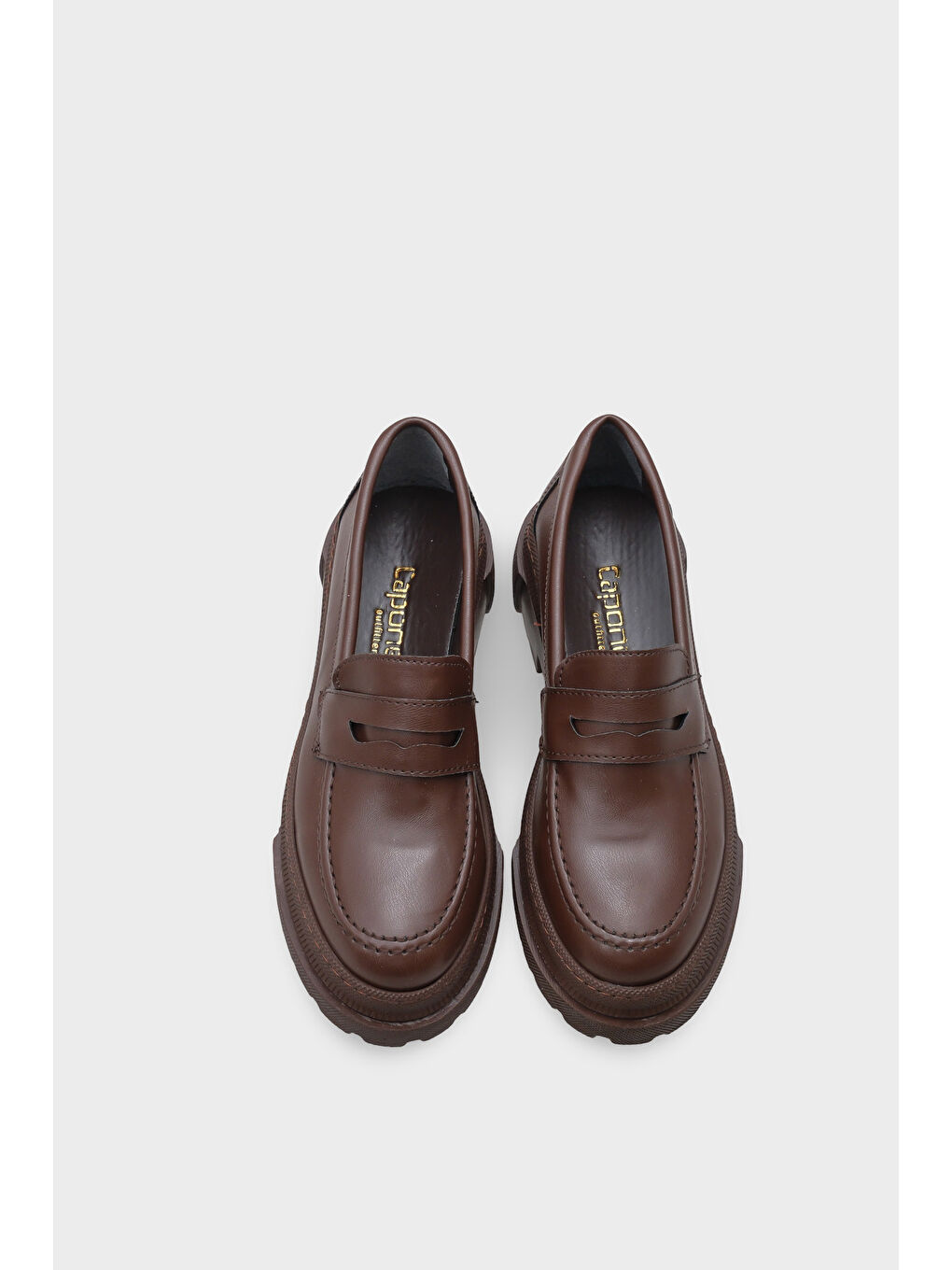 Kahverengi Fania Oval Burunlu Trak Tabanlı Rugan Kadın Loafer-5