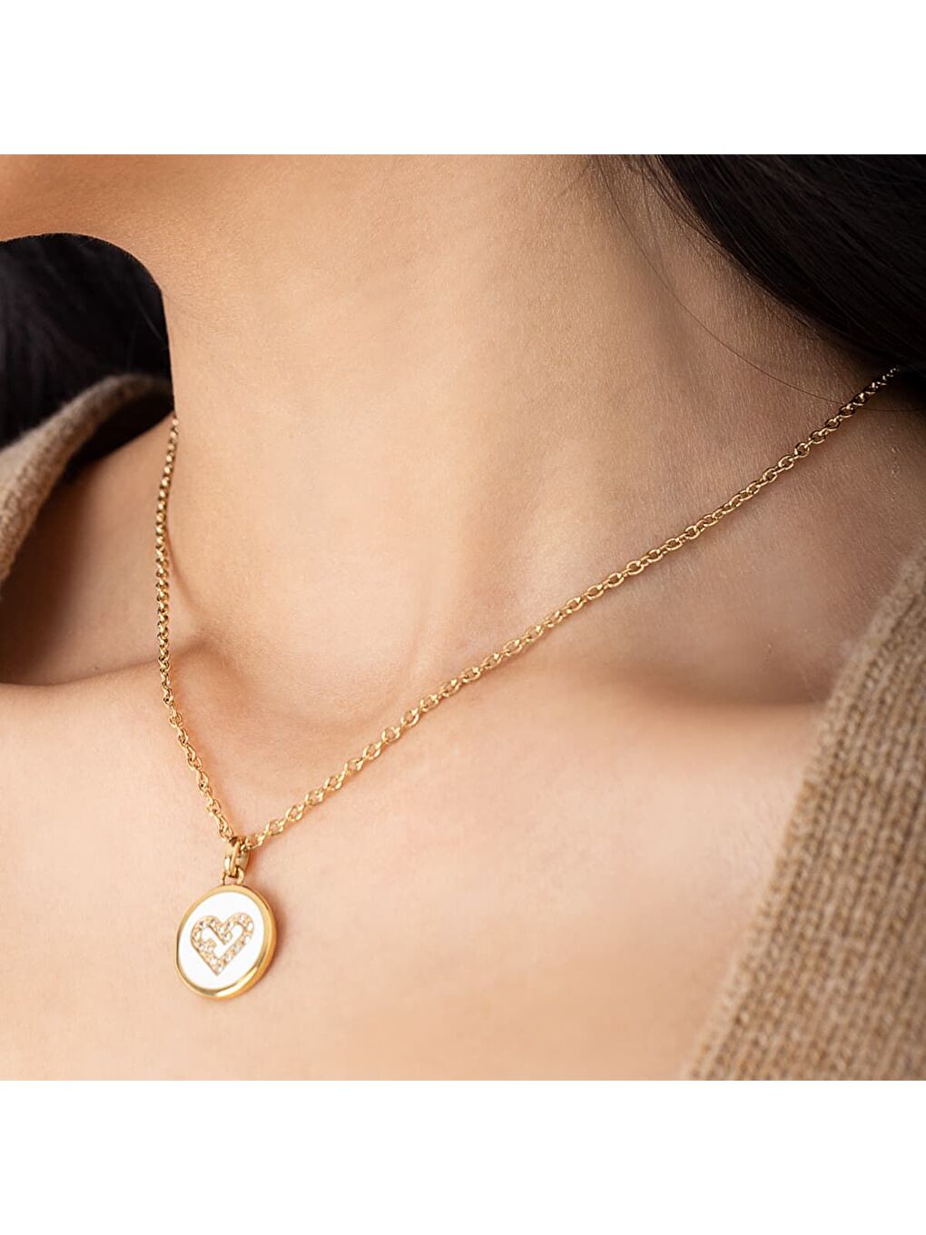 Sarı FJ0211NTU Kalpli Kadın Kolye-4