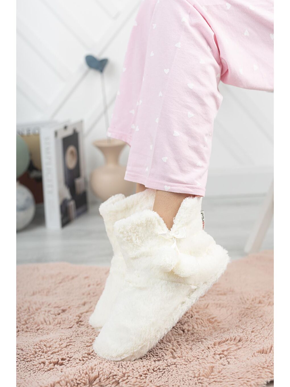 Ekru RP-Çinçila Kadın Panduf Ev Botu Ev Ayakkabısı-2