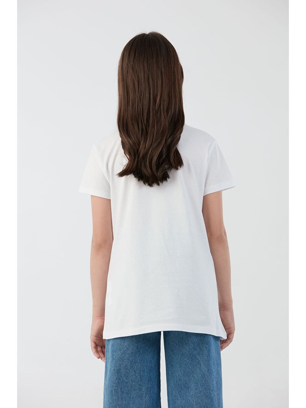 Beyaz %100 Pamuk Kalp Baskılı Kız Çocuk Tişört-1