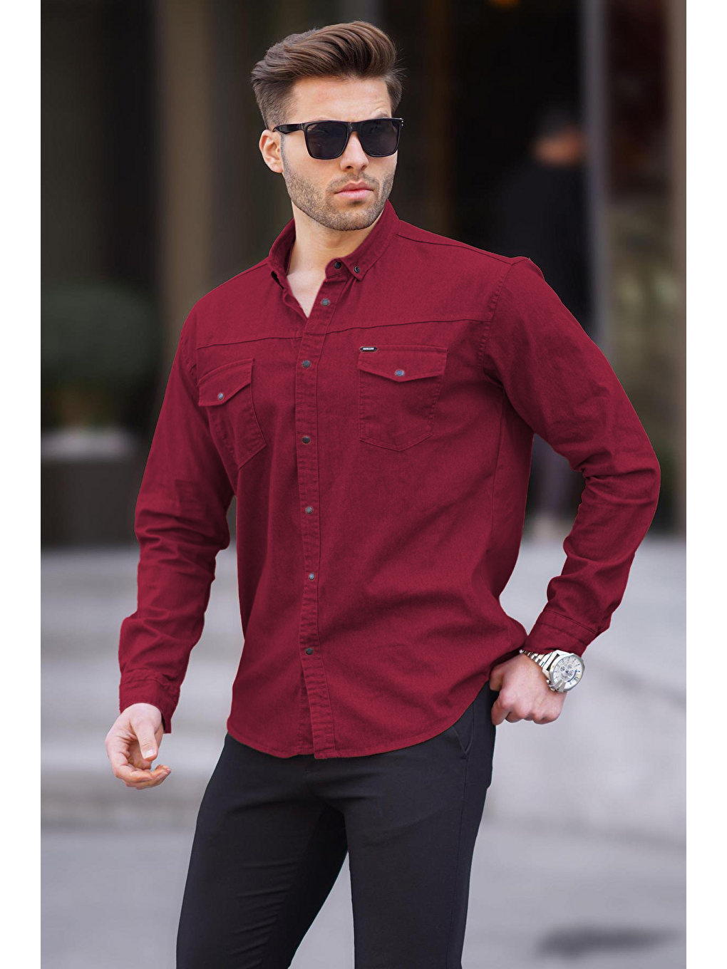 Bordo Rahat Kalıp Gabardin Erkek Gömlek 6810-1