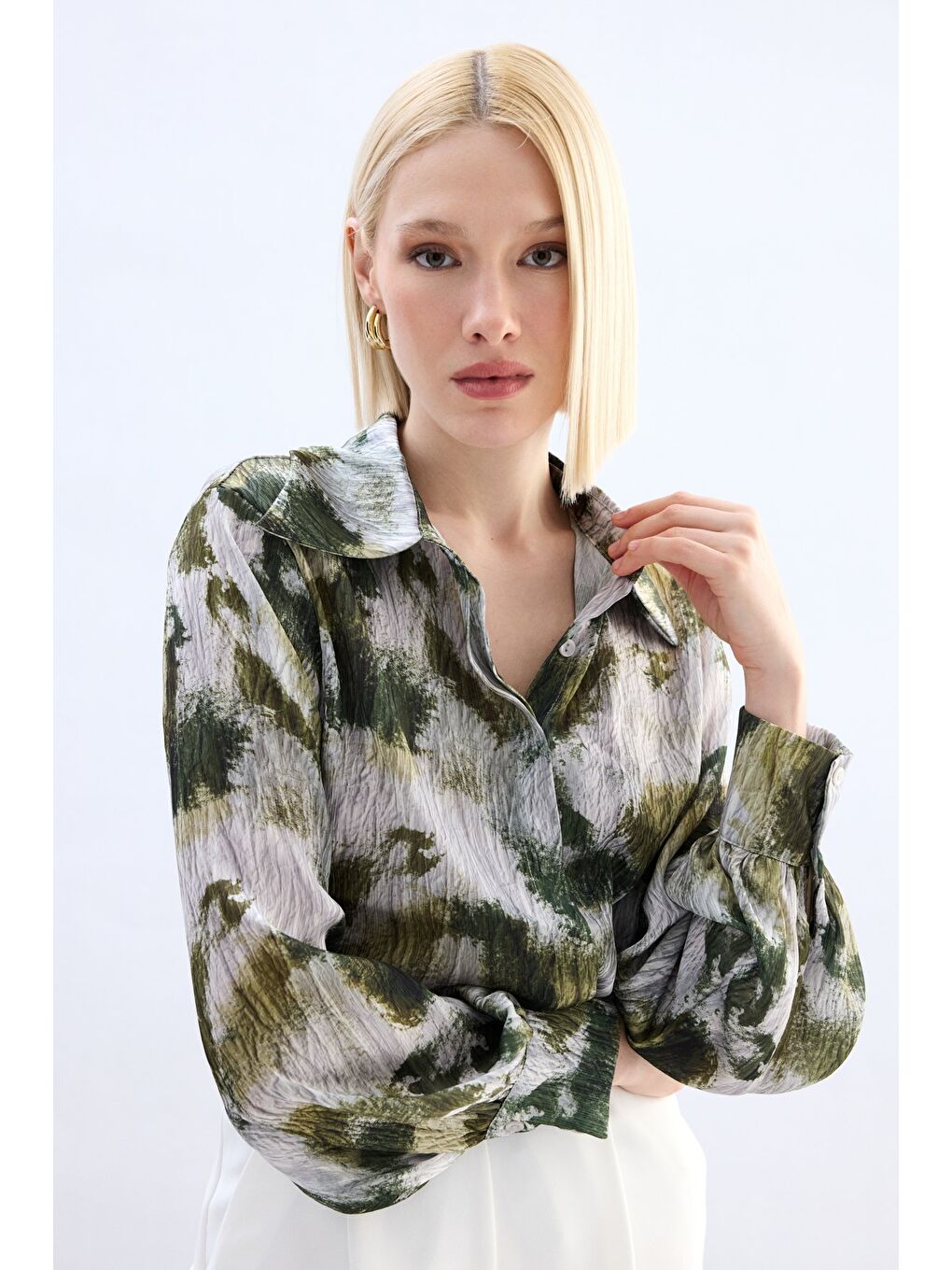 Desenli Gömlek - Haki-5