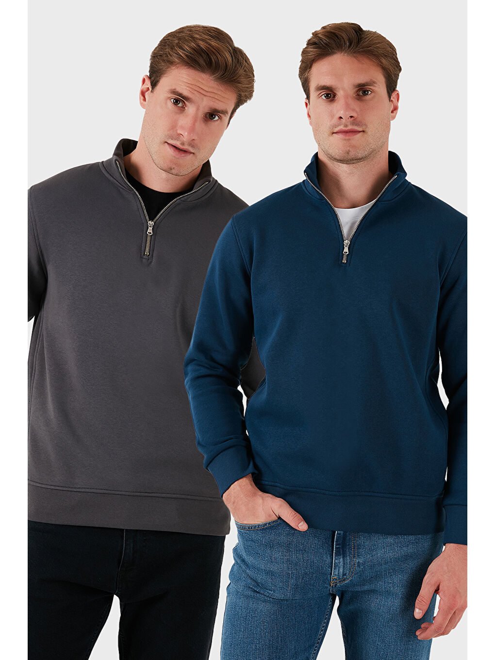 Antrasit Pamuklu Regular Fit Dik Yaka 2'li Paket Sweat 59052592S2