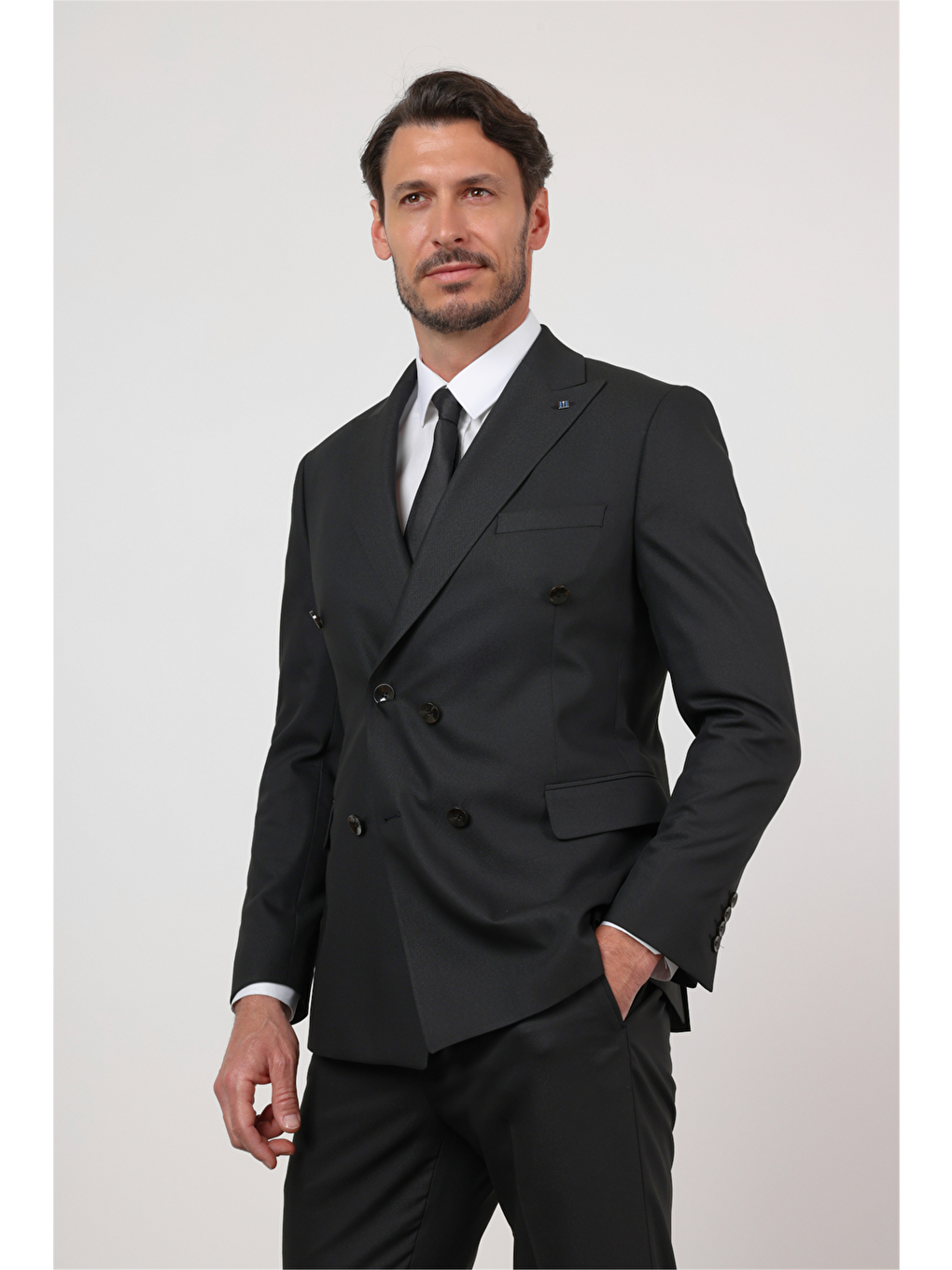 Siyah Kılıç Yaka Kendinden Desenli 6 Drop Slim Fit Esnek Takım Elbise 1001260159-3