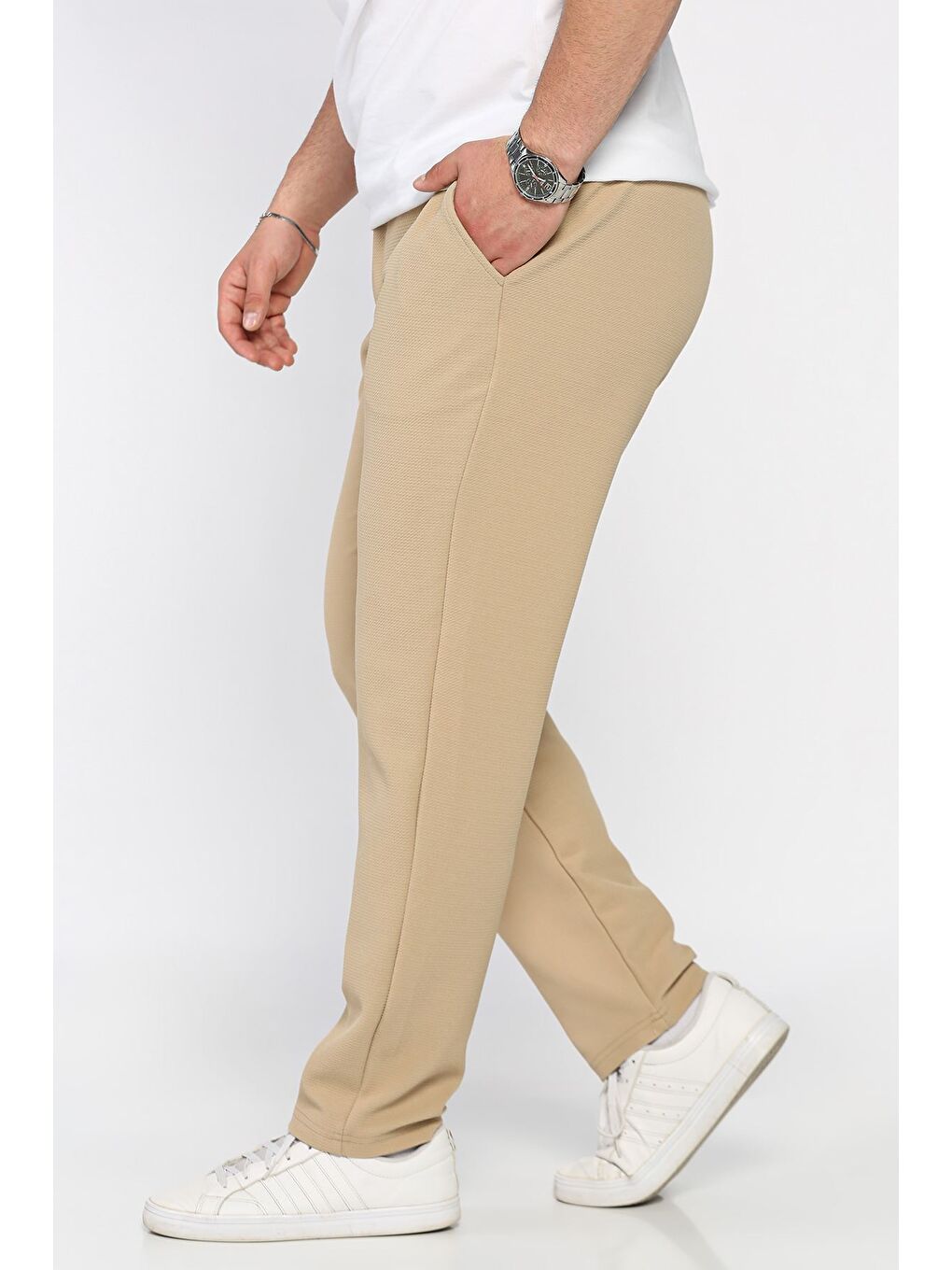 Bej Erkek Bel Lastikli Jogger Pantolon-1