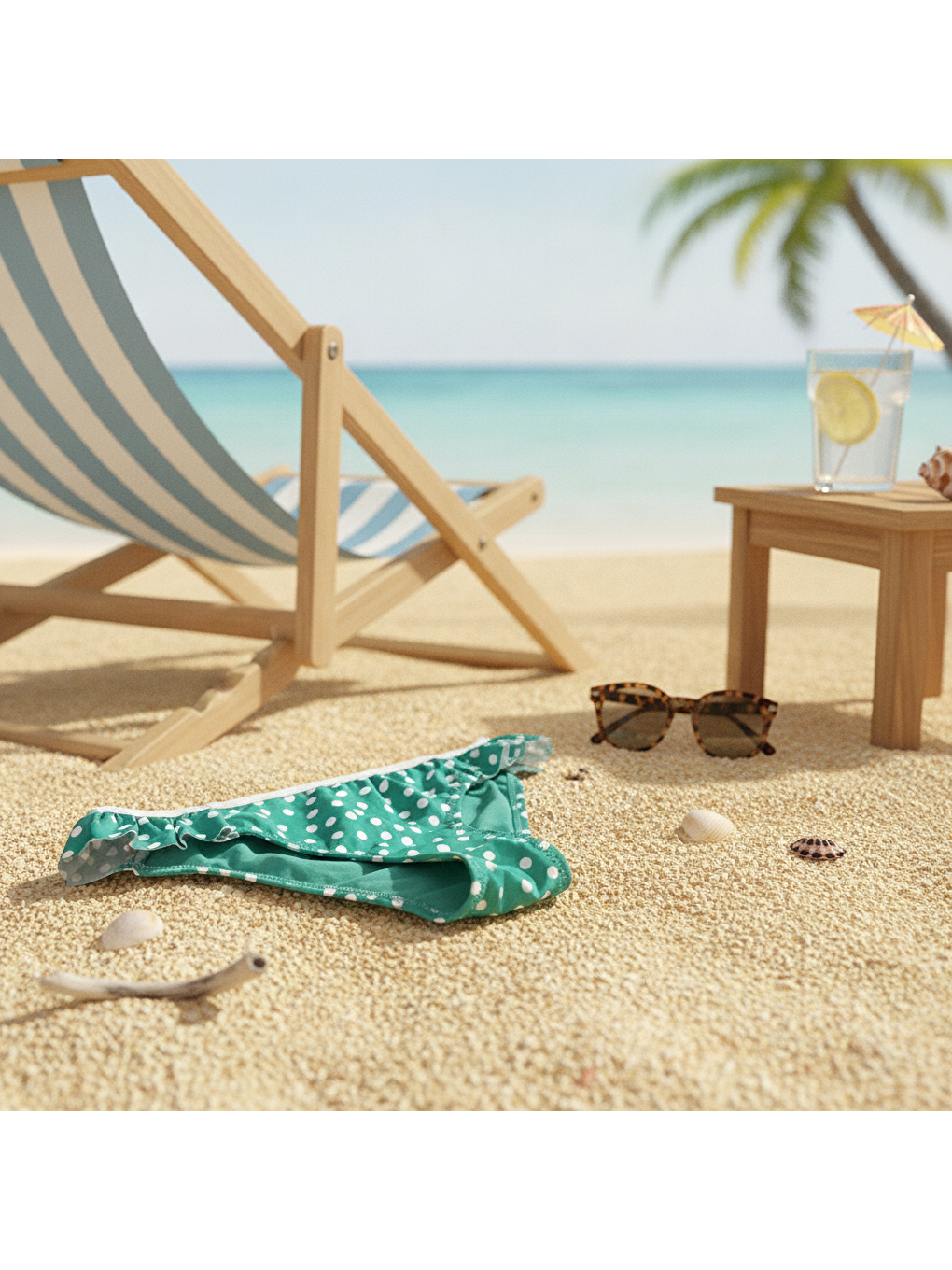 Kadın Plaj Giyim Yeşil Renk Puantiyeli Bikini Alt Bb2623-3