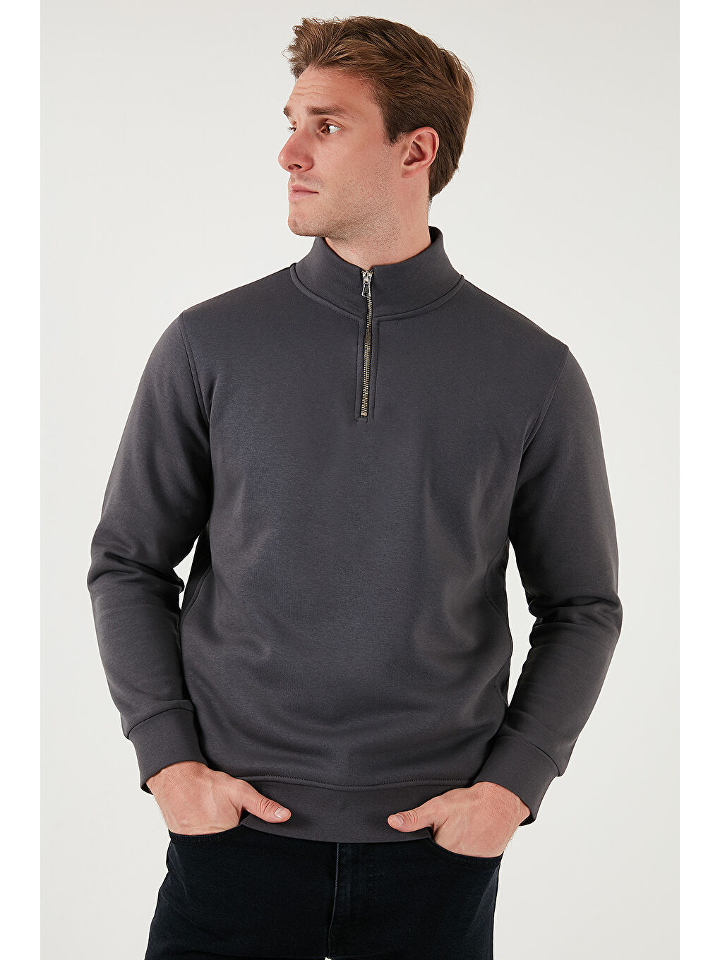 Antrasit Pamuklu Regular Fit Dik Yaka 2'li Paket Sweat 59052592S2-2