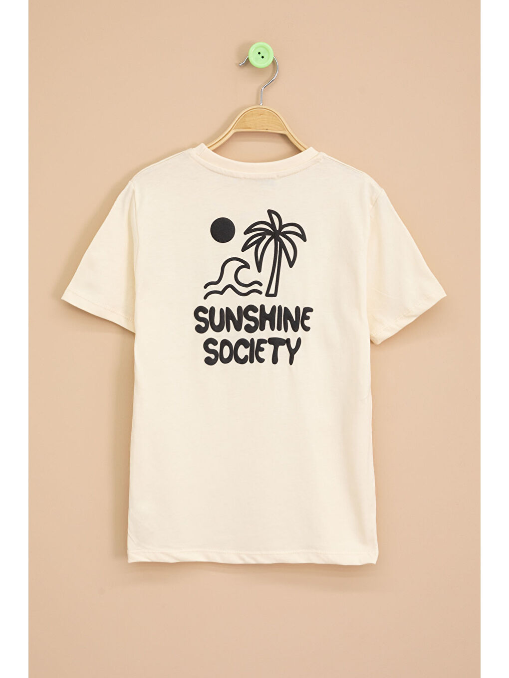 Ekru Krem Palmiye Baskılı Sırtı Yazılı Erkek Çocuk Kısa Kol Tişört 20926-2