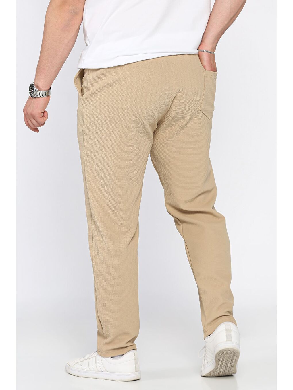 Bej Erkek Bel Lastikli Jogger Pantolon-2