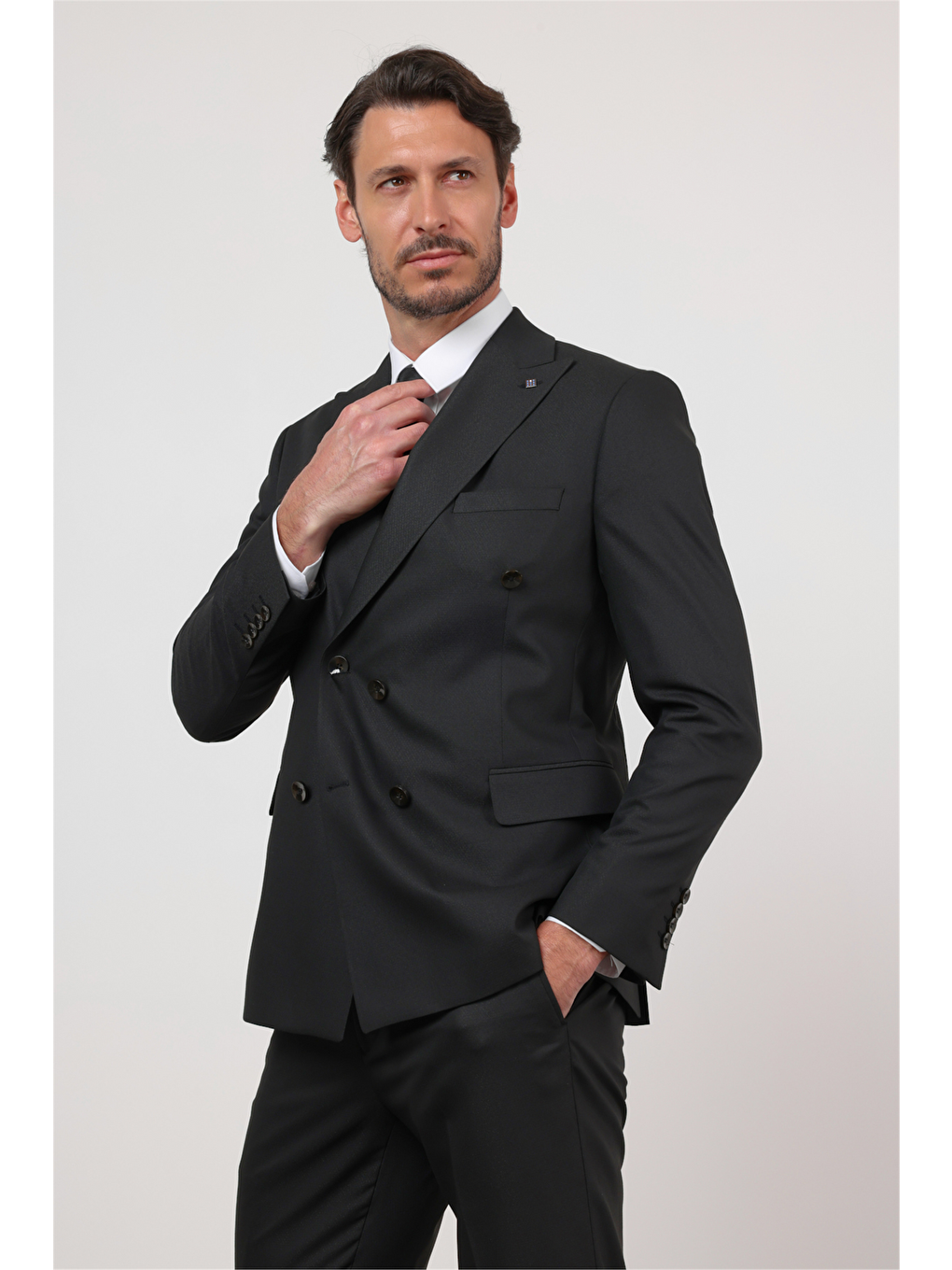 Siyah Kılıç Yaka Kendinden Desenli 6 Drop Slim Fit Esnek Takım Elbise 1001260159-4
