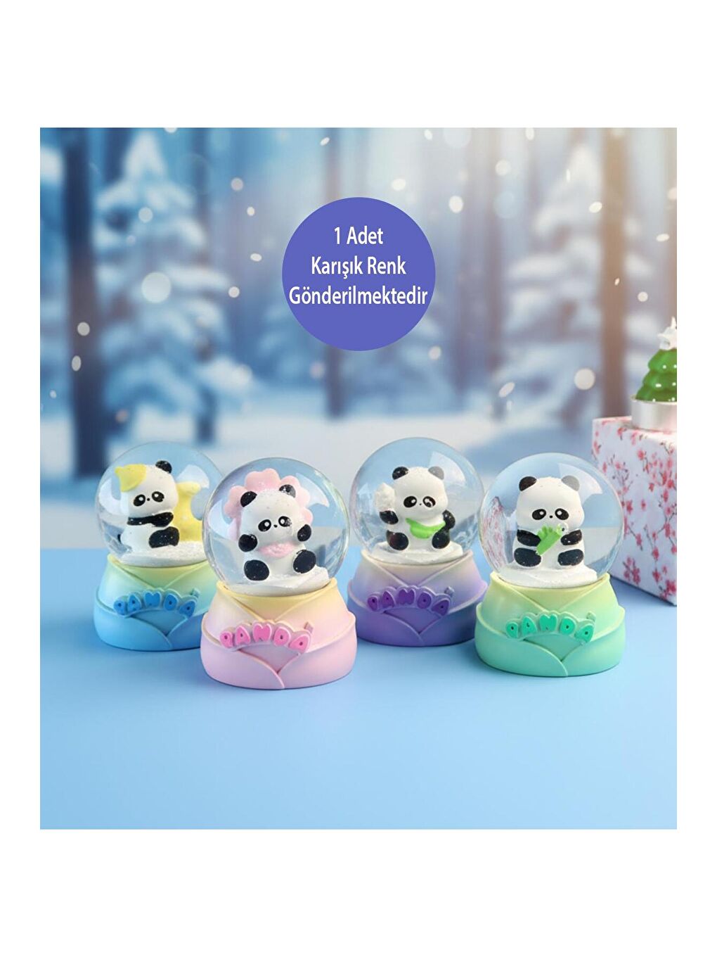 Karışık Panda Orta Boy Işıklı Kar Küresi-1
