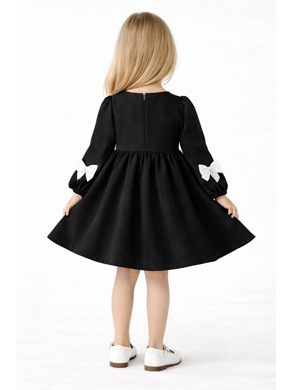 Bisiklet Yaka İncili Fiyonklu Siyah Renk Kız Çocuk Elbise-2