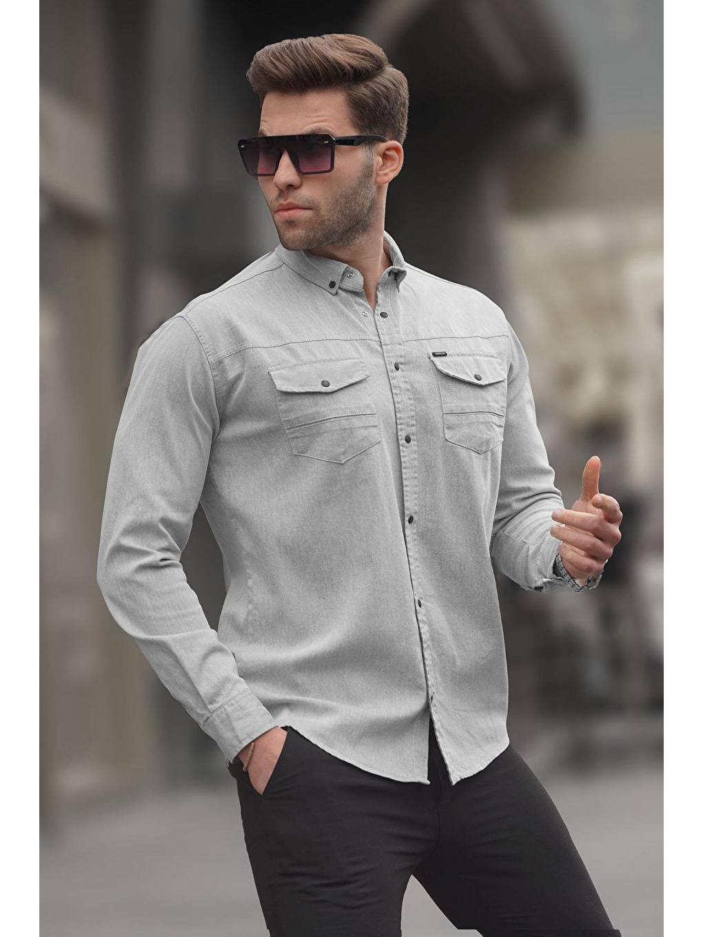 Gri Bordo Rahat Kalıp Gabardin Erkek Gömlek 6810