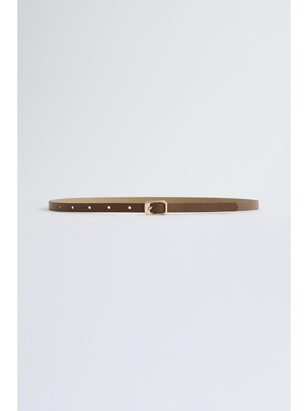 Kahverengi Gold Tokalı Ayarlanabilir İnce Kemer Taba