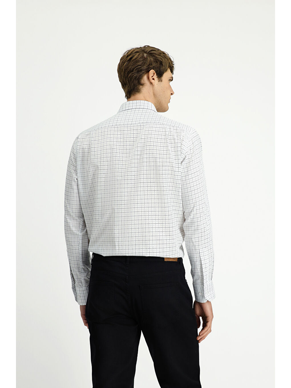 Gri Uzun Kol Klasik Ekose Pamuk Gömlek-3