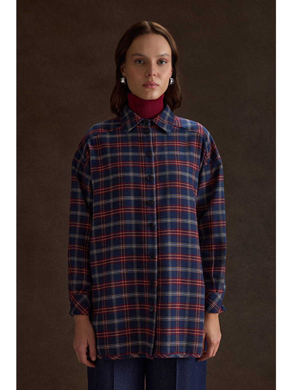 Lacivert Ekose Desenli Tunik-1