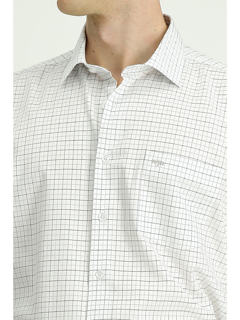 Gri Uzun Kol Klasik Ekose Pamuk Gömlek-4