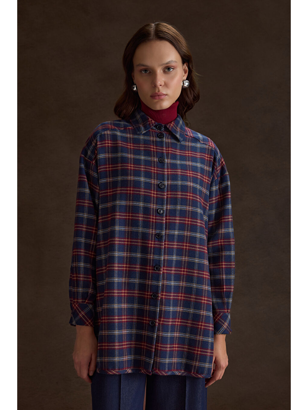 Lacivert Ekose Desenli Tunik-2