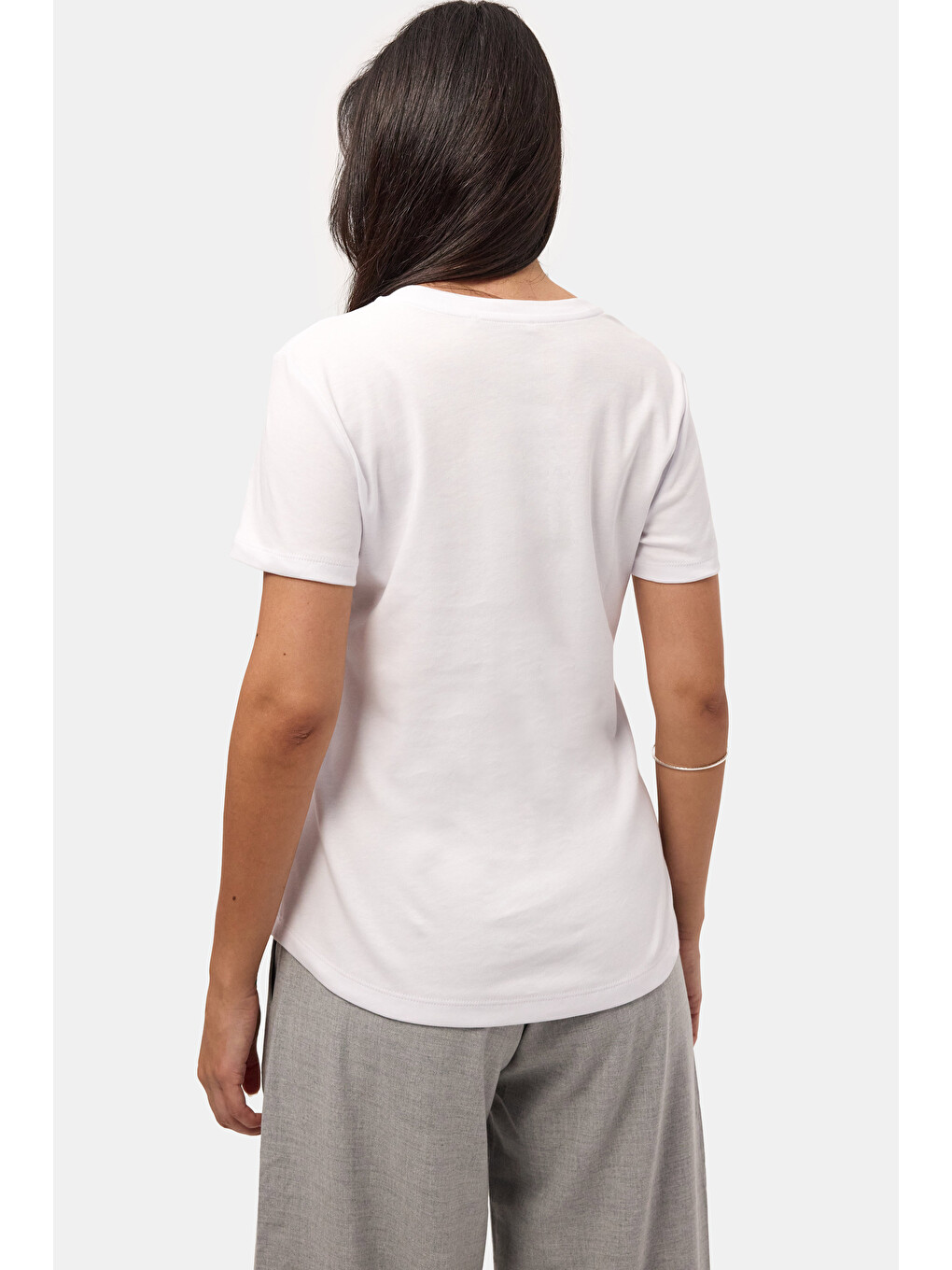 Kadın Beyaz s6-2 Bisiklet Yaka Organik Pamuk T-Shirt-5