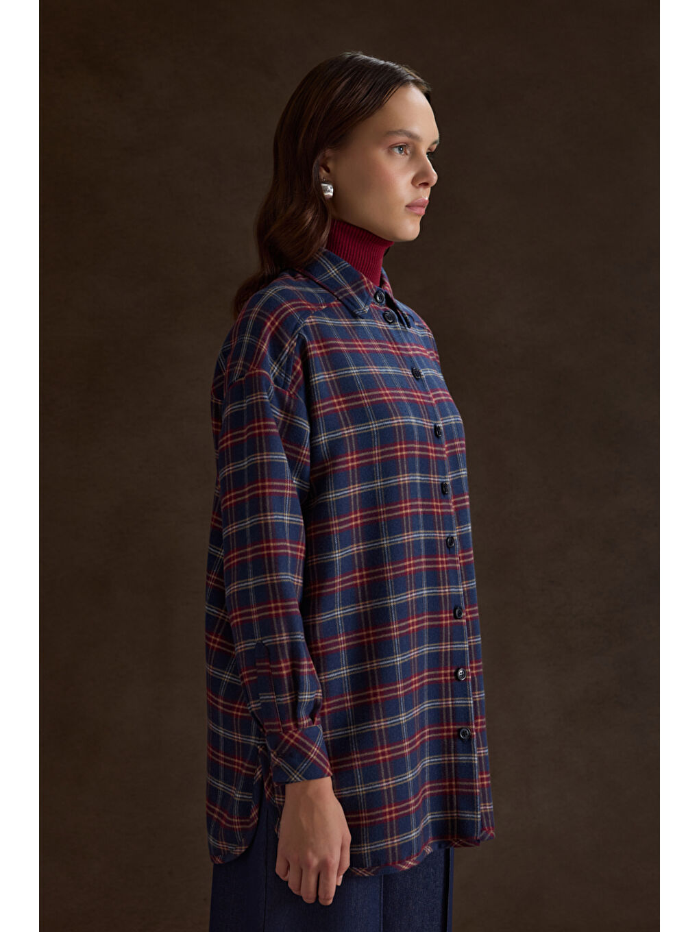 Lacivert Ekose Desenli Tunik-3