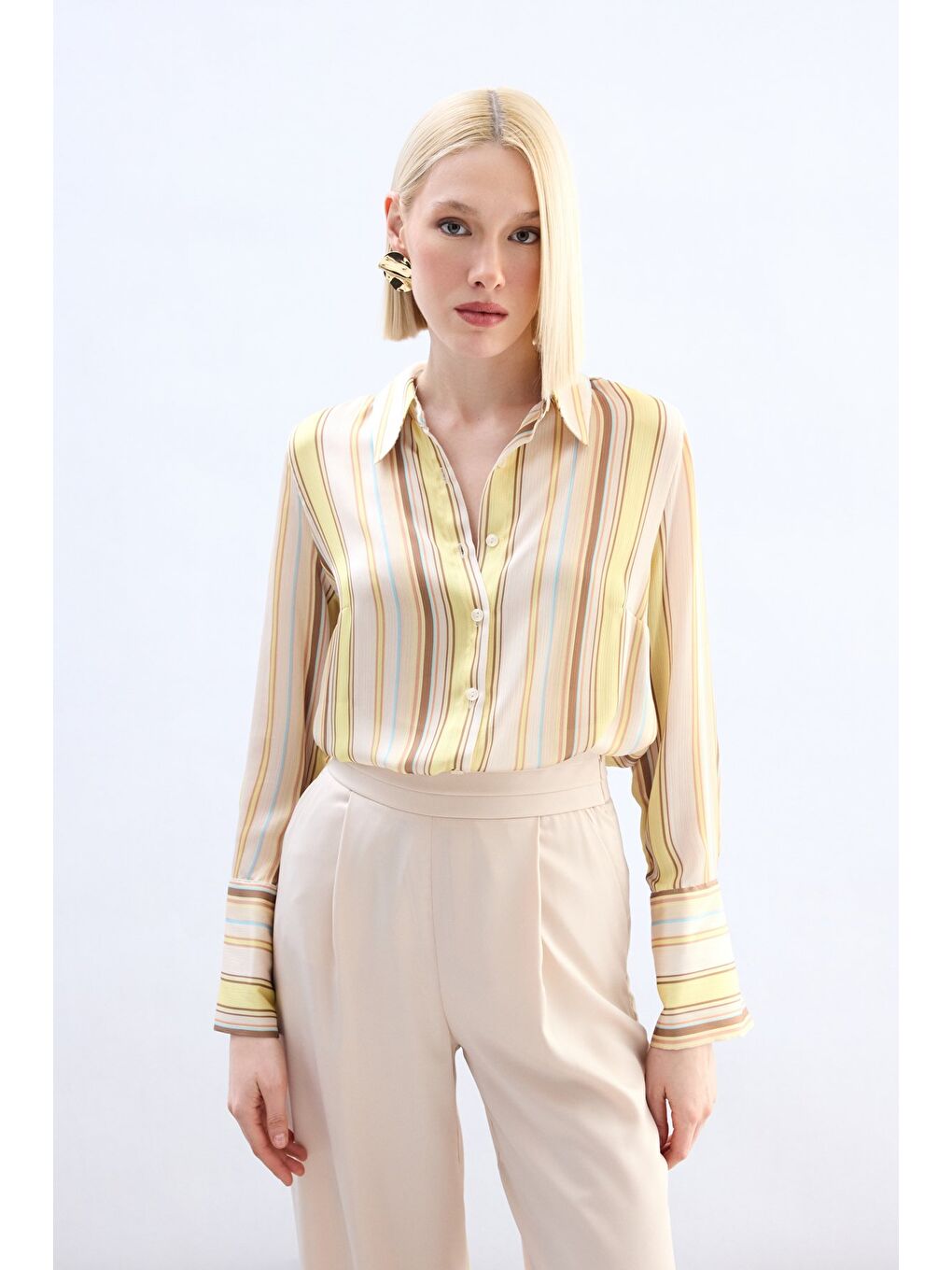 Renkli Çizgili Gömlek - Sarı-3