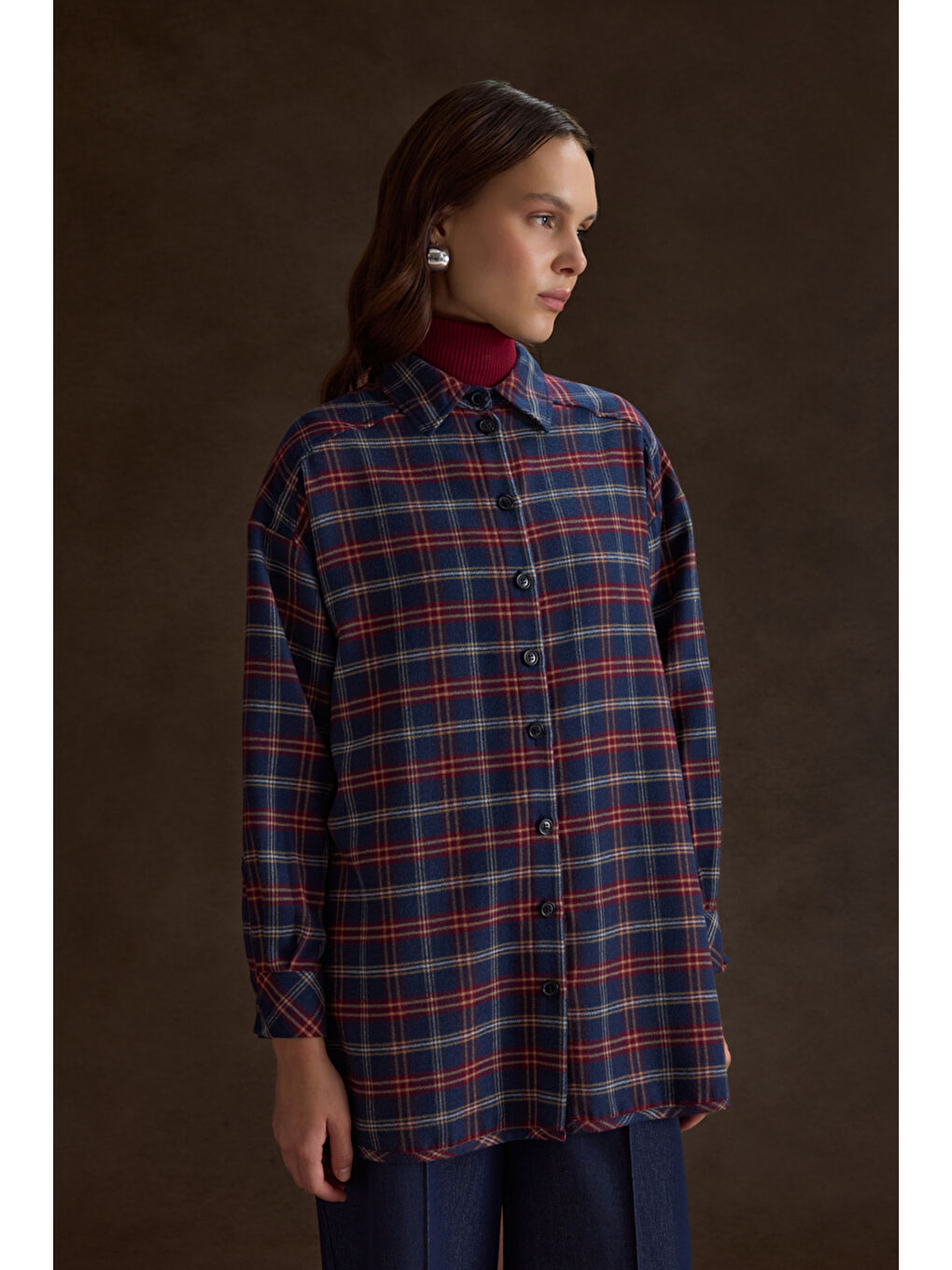 Lacivert Ekose Desenli Tunik-4