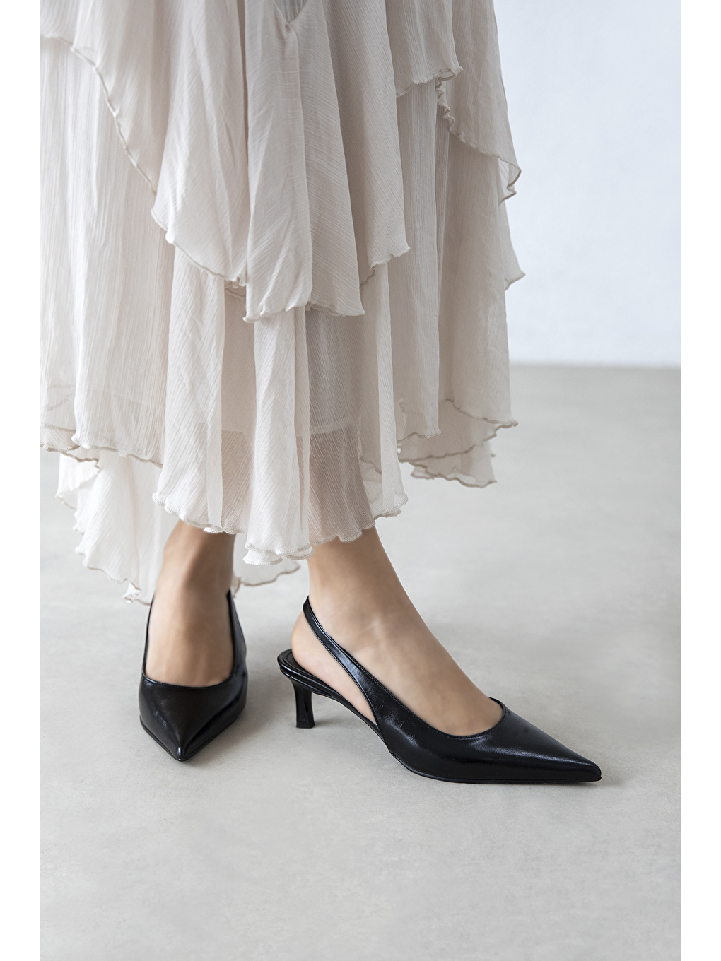 Molly Kadın Topuklu Kırışık Deri Ayakkabı Siyah