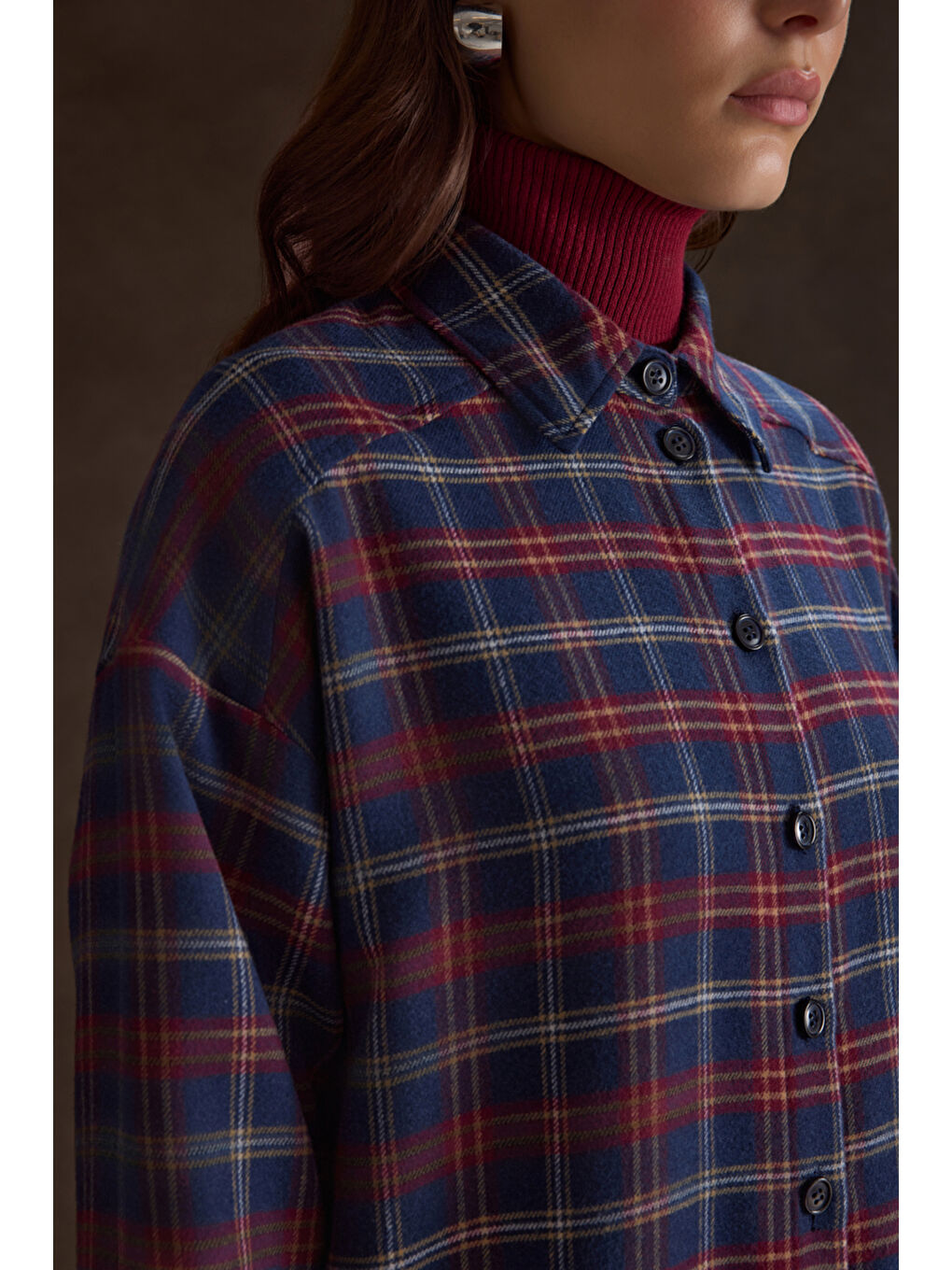 Lacivert Ekose Desenli Tunik-5